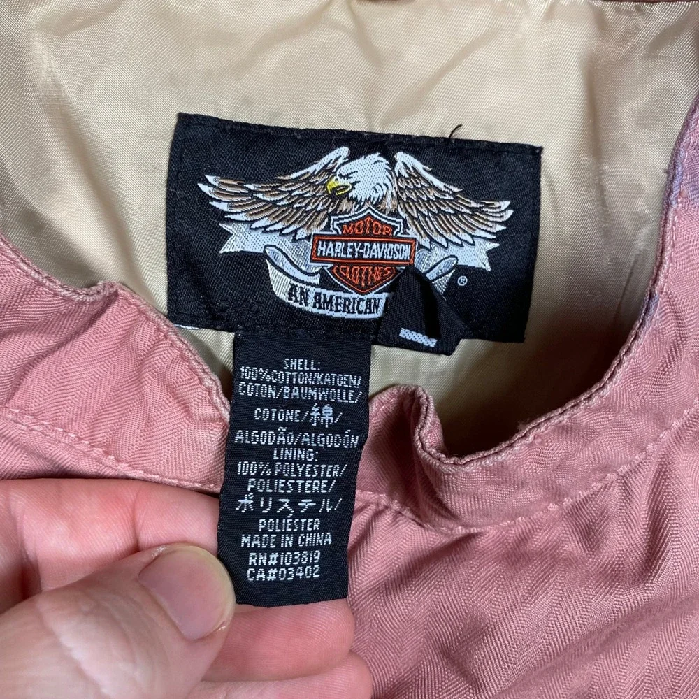 Harley-Davidson Womens Pink Studded Embroidered Moto Biker Jacket‎ Petite L